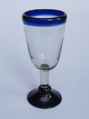 MEXICAN GLASSWARE / 'Cobalt Blue Rim' tapered wine goblets (set of 6) / Adorn your dinner table setting with these elegant wine goblets. A cobalt blue accent at the top complements the design.